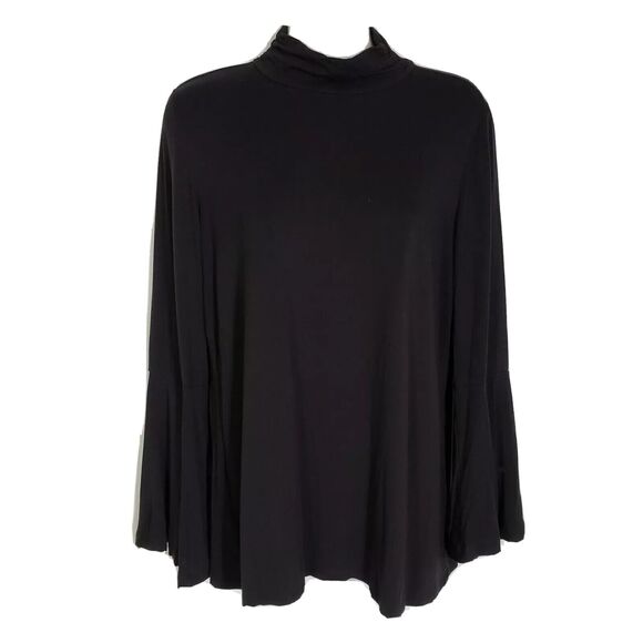 Alfani Womens Top Size Small Black Mock Neck Jersey Bell Sleeves Pullover Shirt - Picture 1 of 9